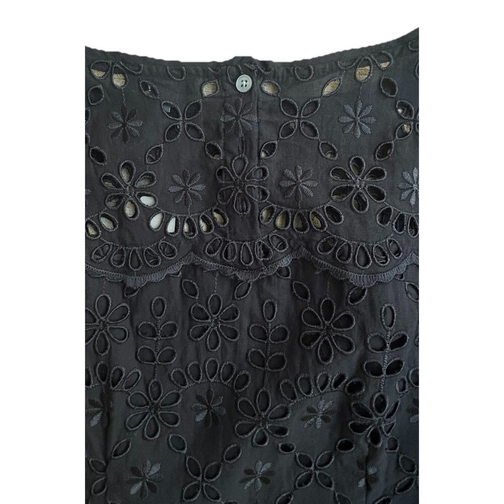 NWT J Crew Black Embroidered Shift Dress Sz 4 Eyelet Bell Sleeve Scalloped Lined - Picture 7 of 11